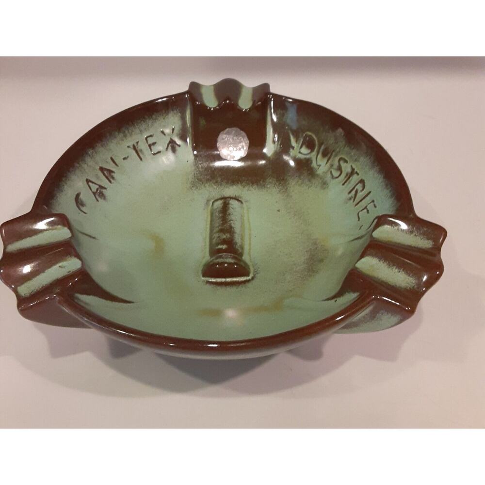 Vintage Frankoma Pottery #458 Can-Tex Industries Ashtray Prairie Green NOTE